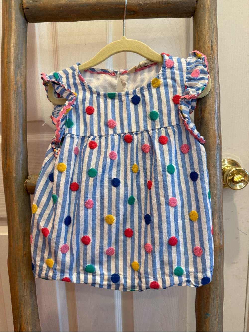 Mini Boden Girls Striped Embroidered Dot Top 3-4Y
